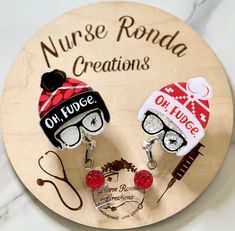 Great Christmas badge reel for healthcare workers. -All items are acrylic shapes, glittered on the back, vinyl decal on the front and permanently sealed with resin. I use very high-quality materials to ensure your item will last. -Each item is handmade; therefore, each item is perfectly imperfect and may contain minor imperfections. Thank you for understanding. -Please be advised that every badge is made to order and is unique, but they will always closely resemble the listed item in my shop, co Christmas Badge Reels Diy, Oh Fudge, Christmas Badge, Acrylic Shapes, Teacher Things, Christmas Story