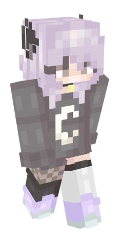 an image of a minecraft female character with purple hair and black pants, standing in front of a white background