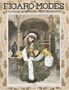 the cover of figaro - modes magazine, with an illustration of a woman sitting at a table