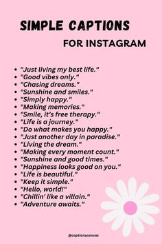 a pink poster with the words simple captions for instagram