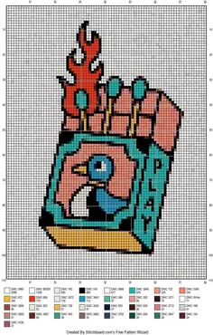 a cross stitch pattern with an image of a hand holding a bottle and two birds