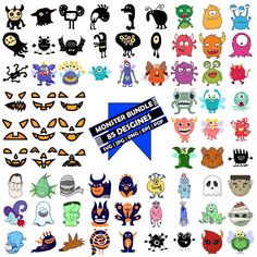 an assortment of halloween stickers on a white background with the words, monster and monsters