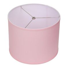 a pink lampshade with a white drum light on the bottom and a silver wire in the middle