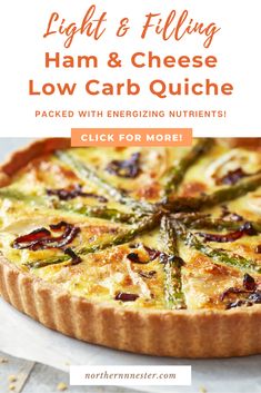 the light and filling ham and cheese low carb quiche is on a plate