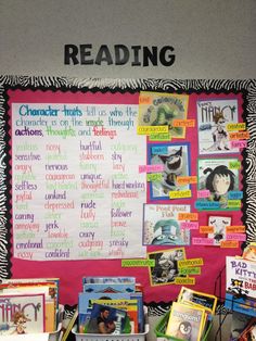 a bulletin board with books on it and the words reading written in front of it