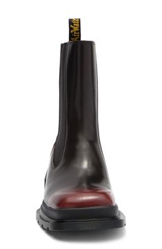 This taller version of the Chelsea boot built from lightweight leather with a satin-sheen finish is sure to be a perennial favorite. It is set on a grooved sole with deep cleats and a blocky heel that gives you sturdy comfort all day long. Elastic gore insets Leather and textile upper/synthetic lining and sole Imported Fall Burgundy Boots With Leather Lining, Classic Red Workwear Boots, Red Leather Chelsea Boots For Fall, Burgundy Calf Leather Boots For Fall, Fall Boots With Red Sole In Calf Leather, Fall Calf Leather Boots With Red Sole, Red Calf Leather Boots For Fall, Red Leather Boots For Work, Chelsea Boot Women