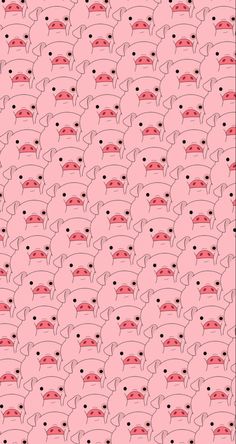 a pink background with many small pigs on it's sides and one pig in the middle