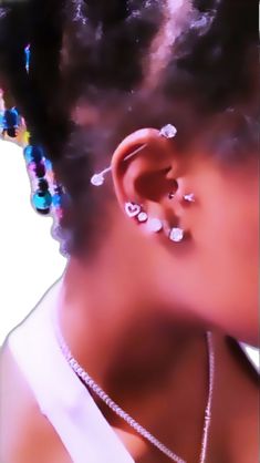 a close up of a person with ear piercings