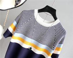 2020 New Korean Plaid T Shirt Striped Knitted L0079 Trendy Long Sleeve Knit T-shirt, Blue Knit T-shirt For Spring, Blue Knit T-shirt For Summer, Blue Crew Neck Knit Top, Trendy Knit Top With Crew Neck, Casual Color Block Knit Top For Summer, Spring Blue Knit T-shirt, Summer Color Block Knit Sweater, Blue Knit Crew Neck Top