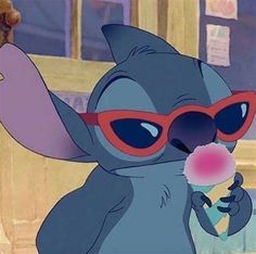 an animated character wearing sunglasses and eating ice cream