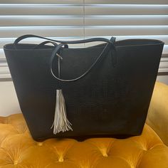 Super Cute!!! Brand New Never Used! Silver Lining Silver Tassel Large Size (Can Prob Fit 3 Beach Towels) Chic Victoria's Secret Beach Bag, Victoria's Secret Casual Beach Bag, Black Beach Bag With Removable Pouch, Chic Black Beach Bag For Travel, Trendy Victoria's Secret Vacation Bag, Elegant Black Beach Bag For Everyday, Elegant Black Beach Bag, Elegant Black Shoulder Bag For Vacation, Elegant Black Bags For Vacation