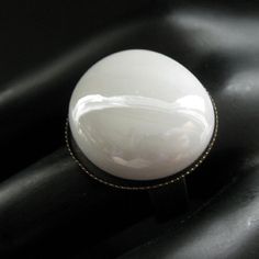 Opaque White Glass Ring in Bronze. White Ring. Bronze Adjustable Ring. Handmade Jewelry. White Cabochon Moonstone Ring For Formal Occasions, Classic White Oval Dome Ring, Classic White Cabochon Moonstone Ring, Minimalist White Dome Ring, White Cabochon Rings For Formal Occasions, White Cabochon Ring For Formal Occasions, White Oval Cabochon Ring For Gift, White Oval Cabochon Ring As Gift, Vintage White Oval Cabochon Ring