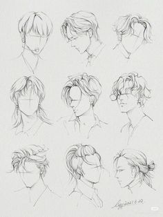 a bunch of sketches of different hairs and hair styles, all drawn in one point