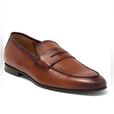 A Classic Penny Keeper And An Apron Toe Lend Timeless Sophistication To A Leather Loafer That Will Elevate Your Polished Style. Leather Upper, Lining And Sole Made In Italy Item # 7681534 Color: Cognac Size: 10 Elegant Slip-on Calf Leather Loafers, Formal Tassel Loafers With Almond Toe And Stitched Sole, Elegant Slip-on Leather Loafers, Timeless Leather Moccasins For Formal Occasions, Timeless Formal Leather Moccasins, Elegant Calf Leather Slip-ons With Stitched Sole, Elegant Calf Leather Tassel Loafers With Stitched Sole, Formal Slip-on Tassel Loafers With Leather Lining, Formal Slip-on Calf Leather Loafers