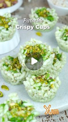 pistachio crispy cups with pistachio sprinkles on top