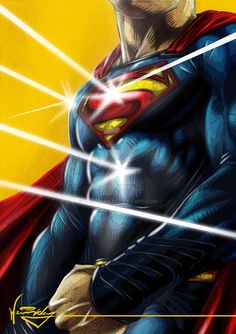 a drawing of superman with his arms crossed and the light shining behind him is bright