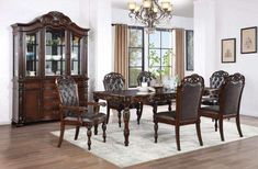 Nouvelle Brown Cherry 7 Pc. Dining Room Set - Ornate Home Brick Dining Room, Secondary Kitchen, Formal Dining Room Table, Formal Dining Room Sets, Glam Dining, Dining Room Victorian, Cottage Dining, Double Pedestal Dining Table, Transitional Dining