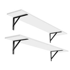 two white shelves with black metal brackets