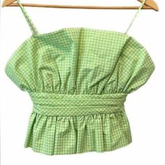 Never Worn. No Tags. Green Since Waste Gingham Top From Zara Gingham Top, Green Gingham, Gingham Tops, Zara Tops, Gingham, Top Blouse, Blouses, Zara, Womens Tops