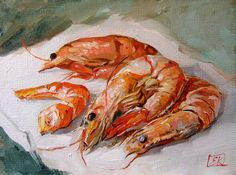 a painting of some shrimp on a plate