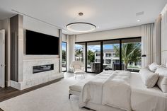 a bedroom with a large bed and a flat screen tv mounted on the wall