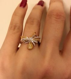 Diamond Ribbon, Ribbon Ring, Fancy Yellow Diamond, Luxe Jewelry, Gold Rings Fashion, Gold Ring Designs, Bridal Gold Jewellery Designs, Fancy Jewellery