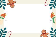 a christmas frame with two gingerbreads and candy canes on the bottom corner