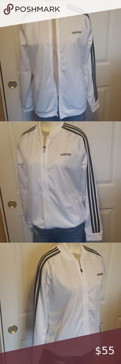 Adidas track top size L, black white NEW!!! with tags With pockets Approximately measurements: Top to bottom 25.5" armpit to armpit 21.5" 📷🔎Please look at all photos and zoom in for a better view 👠👜Bundle for a discount 📿👗 💸💸All proceeds will go to Animal Shelters and Sanctuaries 5⭐Rated✔ 📦Fast Shipper✔ adidas Jackets & Coats Adidas White Athleisure Track Jacket, White Stretch Casual Track Jacket, Casual White Stretch Track Jacket, White Stretch Track Jacket For Spring, Adidas White Track Jacket With Three Stripes, White Three Stripes Track Jacket For Athleisure, Adidas White Athleisure Outerwear, White Fitted Adidas Outerwear, Fitted White Adidas Outerwear