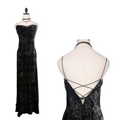 Vintage Monsoon Brown And Black Floral Velvet Maxi Dress, Evening Gown From Unknown Brand, Size Estimated As Small To Medium. Beaded, Sequins, Lace Up Corset Detail, Open Back. Ideal For Fairy Grunge, Y2k, 90s, Gothic, And Glam Vibes. Perfect For Formal, Semi-Formal, Black Tie, Holiday Party, Cocktail, Pageant, Red Carpet, Wedding Guest, Prom, Hoco Homecoming Dance, Special Occasion, Gala, Fundraiser Event, Ball, Opera, Evening, Or Dinner Banquet. 18% Silk 82% Viscose Lining 100% Polyester Size: Goth Prom Dresses, Whimsigoth Prom, 90s Formal Dress, Gala Fundraiser, Carpet Wedding, Dinner Banquet, Goth Prom, Red Carpet Wedding, Top Surgery