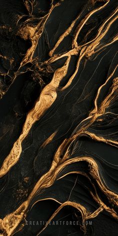 an aerial view of the earth's terrain, with gold and black lines on it