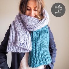 With this instant downloadable pattern you can create this beautiful big and cosy scarf in no time - and it's perfect for beginner knitters! This quick and easy pattern also includes a 'how to knit' guide so is a perfect entry-level pack for those of you who haven't tried knitting before. This cosy blanket scarf knits up fast and if you’re a beginner knitter it helps to introduce you to some really useful basic knitting techniques. If you’re an experienced knitter it’s a brilliantly straightforw Easy Blanket, Basic Knitting, Cosy Blanket, Beginner Knitting Pattern, Cable Scarf, Knitting Basics, Color Block Scarf, Super Chunky Yarn, Pattern Blanket