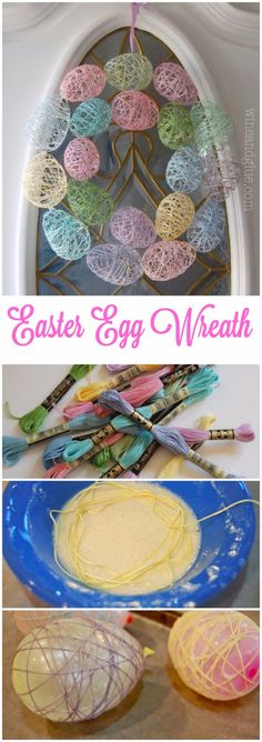 easter egg wreath made out of yarn and eggs