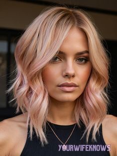 33 Trendsetting Ombre and Balayage Styles for Every Shade of Blonde Blond And Rose Gold Hair, Blonde Hair On Short Hair, Blonde With Rose Gold Highlights, Rose Gold And Blonde Hair, Short Hair Pink Highlights, Light Rose Gold Hair Blonde, Short Rose Gold Hair, Peach Highlights Hair, Rose Gold Highlights Blonde