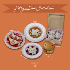 the hello kitty food collection is shown here