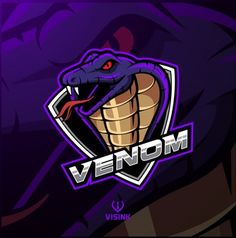 the logo for a sport team with a snake on it's head and purple background