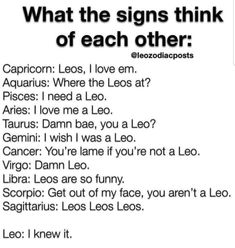 an ad for zodiacs with the caption what the signs think of each other