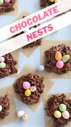 chocolate nests with candy eggs on top