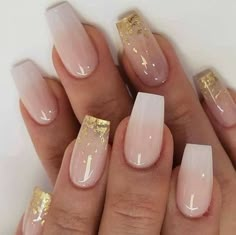 Baby Boomers Nails, Gold Acrylic Nails, Easy Nails, Gold Nail, Simple Acrylic Nails, Nail Length