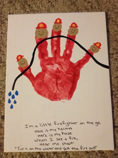 a handprint with fireman's hats on it