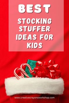 a santa hat with candy canes on it and the words best stocking stuff for kids