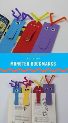 the bookmarks are made out of paper and have eyes, mouths, and legs