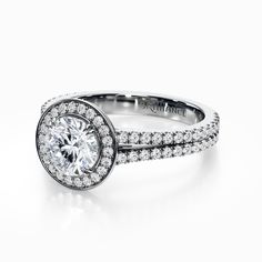 a diamond ring with two rows of diamonds on the band and an oval shaped center