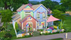 an animated house with lots of colorful decorations