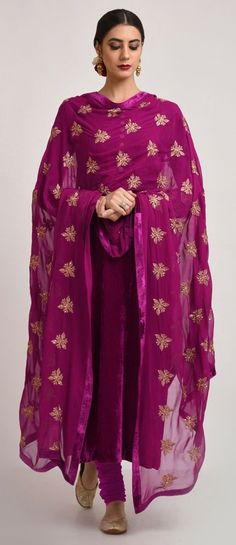 Purplish Magenta Silk Velvet Tilla Embroidered Suit With Dupatta Patiala Salwar, Indian Couture, Indian Attire, Indian Outfit, Manish, Desi Fashion, Indian Designer Wear, Churidar