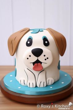 a cake shaped like a dog sitting on top of a table