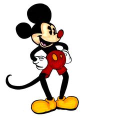 a cartoon mickey mouse holding a red object