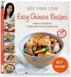 the book cover for bee yin low easy chinese recipes, with an image of a bowl of food