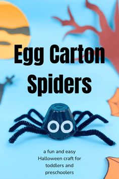 an egg carton spider made out of paper with the words egg carton spiders on it