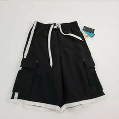 Burnside Black And White Board Shorts Swim Trunks Mens Small Black Swim Trunks With Pockets, Black Swim Trunks With Side Pockets, Black Short Swim Trunks With Side Pockets, Sporty Black Swim Trunks With Pockets, Black And White Board, American Flag Bathing Suit, Mens Swim Shorts, Mens Boardshorts, Blue Flames