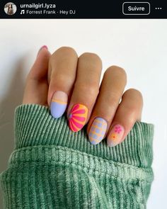 Sherbet Nails, Nail Designs Neon, Pastel Manicure, Hottest Nail Designs, Neon Tips, Nails July, Unique Manicure, Hot Nail Designs, Festival Of Colors